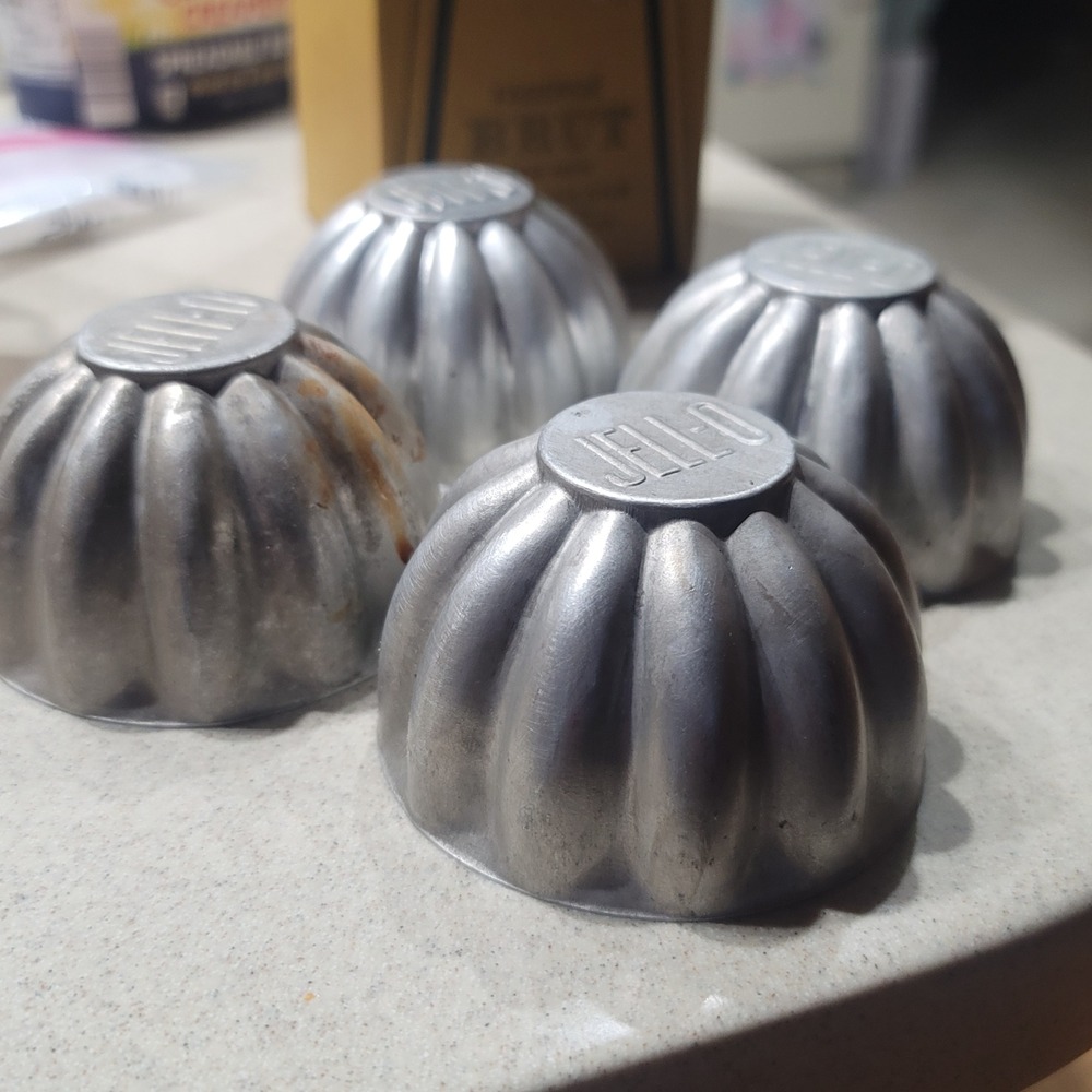 Vintage Jell-O Aluminum Individual Gelatin Molds Set 4 Fluted Silver Retro MCM